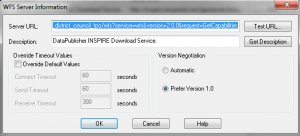 screenshot of popup window in mapInfo Pro displaying WFS server information